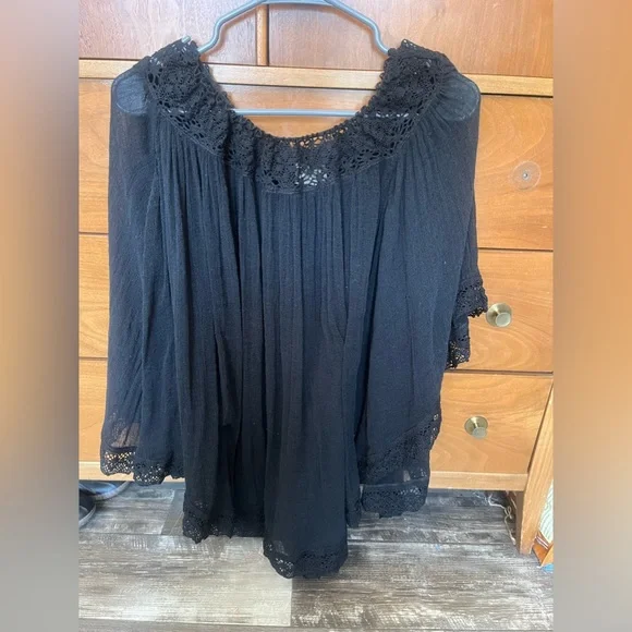 Ralph Lauren Denim & Supply Black off shoulder gauze lace Top w/ bell sleeves - Picture 16 of 16
